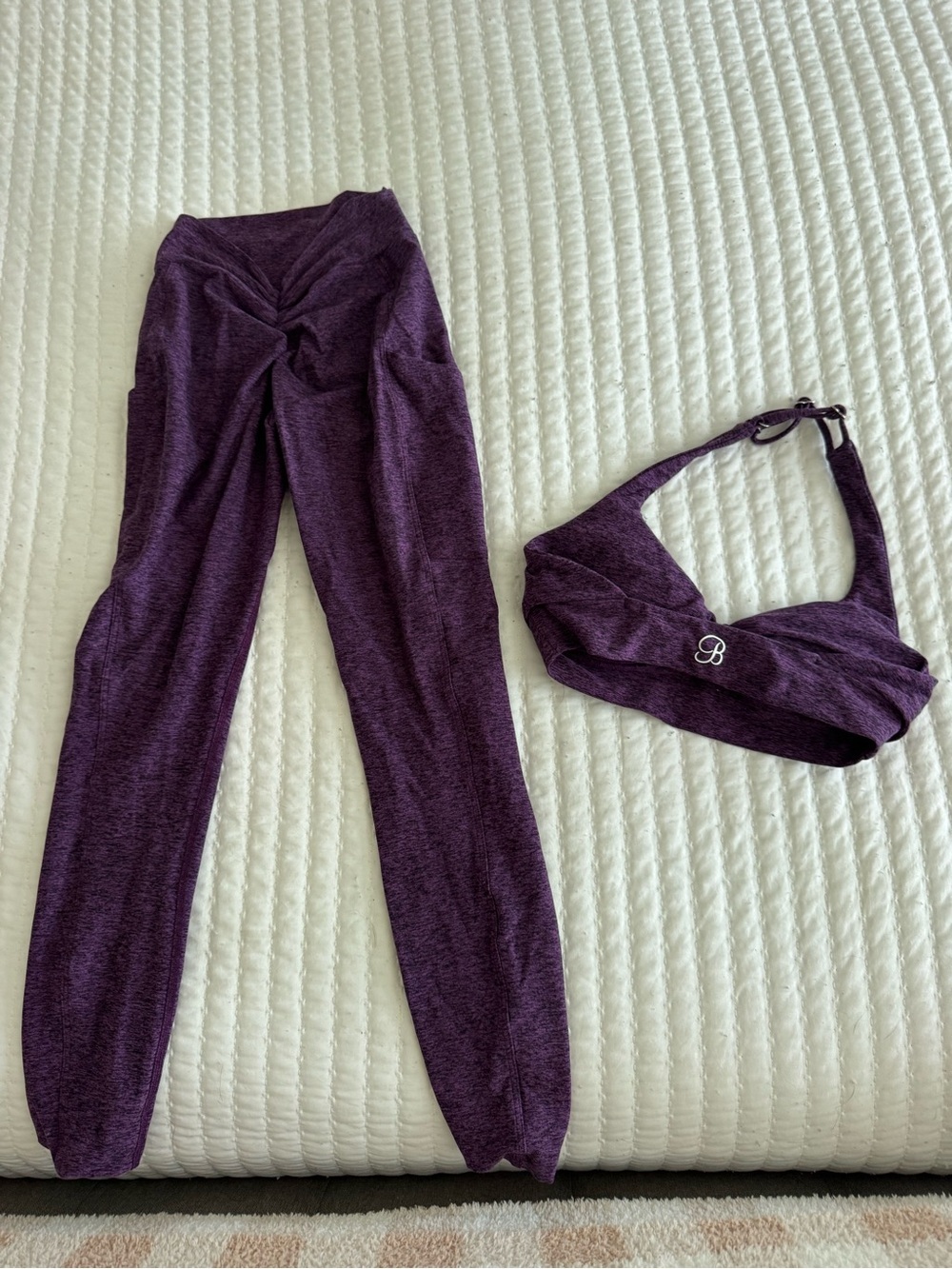 Bombshell Sportswear Deep Purple V back Leggings with Matching Halter Bralette
